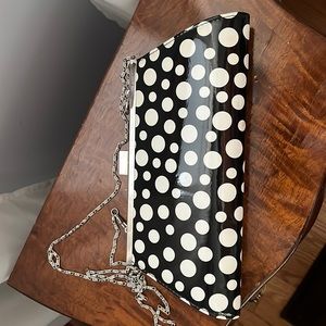 Neiman Marcus, polkadot pattern clutch with shoulder chain. Brand-new